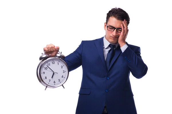 Businessman with alarm clock isolated on white — Stock Photo, Image