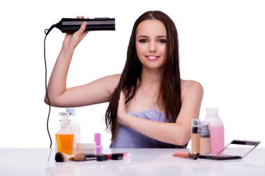 Kadının saç beyaz izole yapması