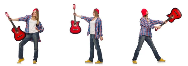 흰색 절연 hipster 기타 연주자 — 스톡 사진