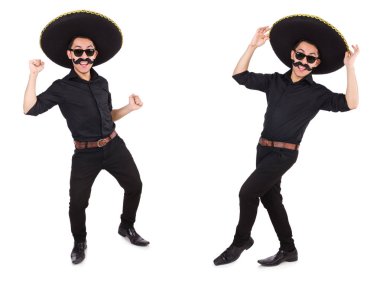 Meksika şapkası takan komik bir adam beyaz şapkalı.