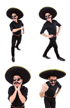 Meksika şapkası takan komik bir adam beyaz şapkalı.