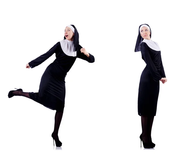 Pretty nun isolated on white — Stock Photo, Image