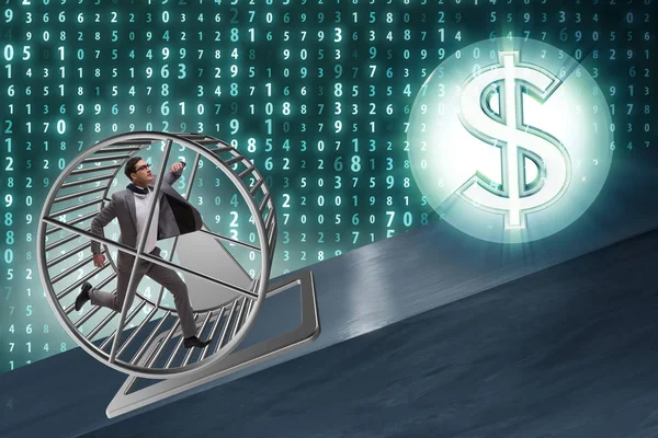 Business concept with businessman running on hamster wheel — Stock Photo, Image