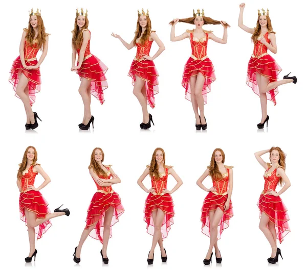 Reina en vestido rojo aislado en blanco —  Fotos de Stock