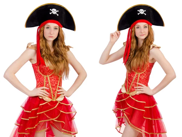 Woman pirate isolated on white — Stock Photo, Image