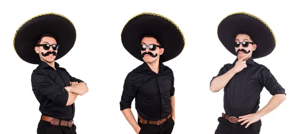 Rolig man bär mexikansk sombrero hatt isolerad på vitt — Stockfoto