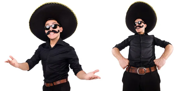 Rolig man bär mexikansk sombrero hatt isolerad på vitt — Stockfoto