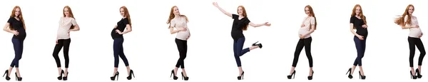 Έγκυος γυναίκα σε σύνθετη εικόνα απομονωμένη σε λευκό — Φωτογραφία Αρχείου