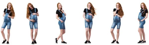 Mulher grávida em imagem composta isolada em branco — Fotografia de Stock