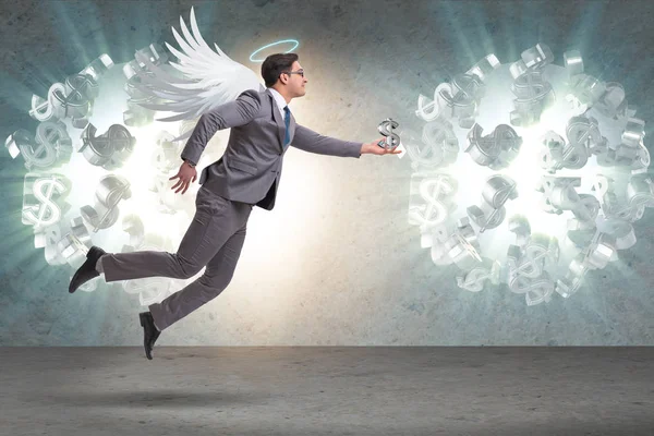 Άγγελος επενδυτής έννοια με επιχειρηματία με φτερά — Φωτογραφία Αρχείου