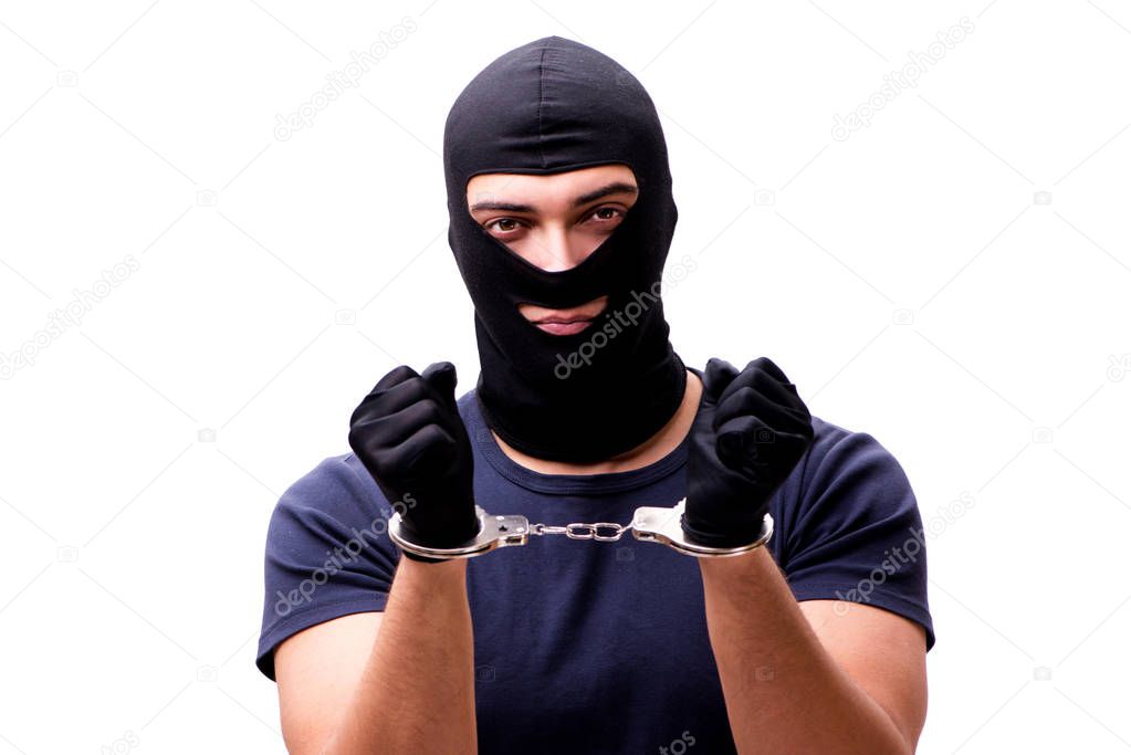 Robber wearing balaclava isolated on white — Stock Photo © Elnur