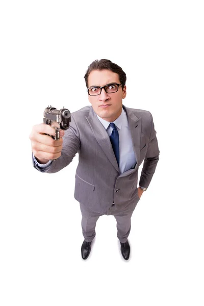 Biznesmen z pistoletem odizolowany na białym tle — Zdjęcie stockowe