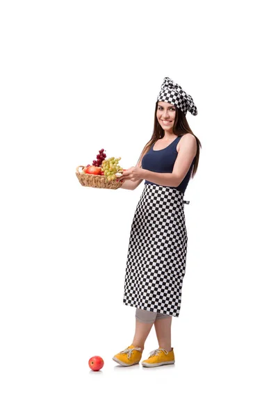 Ung kvinna kock isolerad på vit bakgrund — Stockfoto