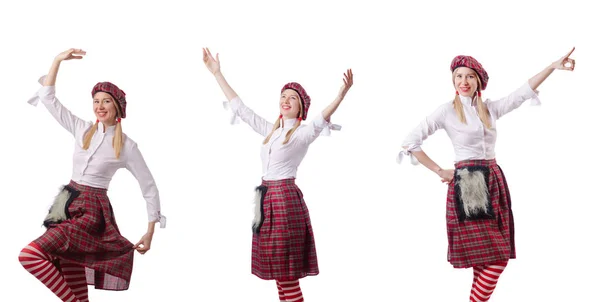 Жінка в традиційному шотландському одязі — стокове фото