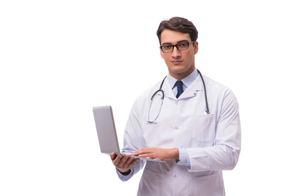 Doctor with laptop isolated on white background — Stock Photo, Image