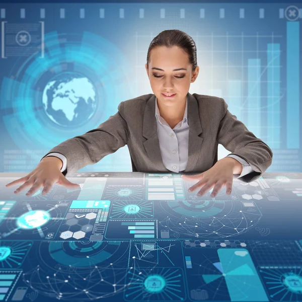 Woman in futuristic data mining concept — Stock Photo, Image