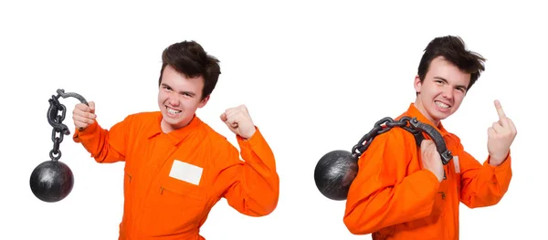 Young inmate with chains isolated on the white — Stock Photo, Image