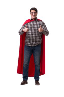 Süper kahraman kırmızı kapak takıyor beyaza