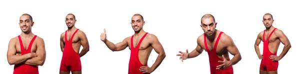 Güreşçi üzerinde beyaz izole Kırmızı elbiseli — Stok fotoğraf