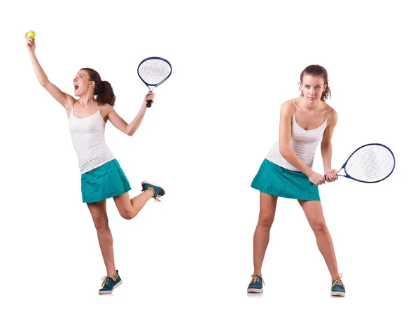 Mujer Jugadora de tenis aislada en blanco —  Fotos de Stock