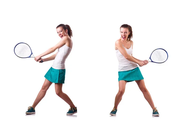 Mujer Jugadora de tenis aislada en blanco — Foto de Stock