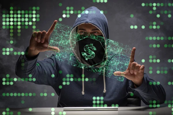 Hacker stealing dollars from bank — Stock Photo, Image