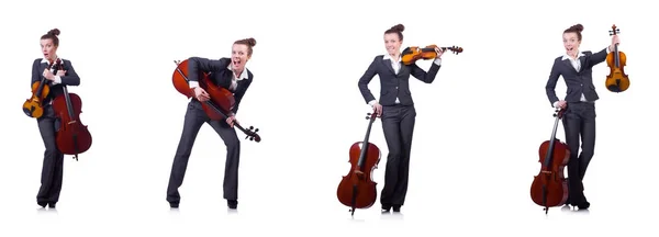Mulher violinista isolado no fundo branco — Fotografia de Stock