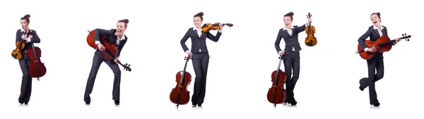 Vrouw fiddler geïsoleerd op witte achtergrond — Stockfoto