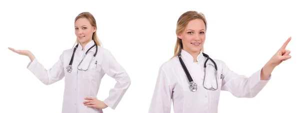Kvinna läkare isolerad på vitt — Stockfoto