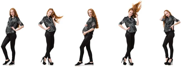 Kobieta w ciąży w złożonym obrazie wyizolowana na białym — Zdjęcie stockowe