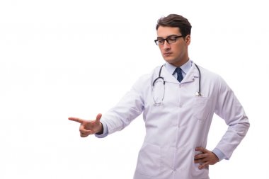 Beyaz arka planda izole genç doktor