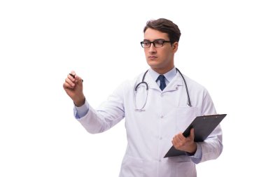 Beyaz arka planda izole genç doktor