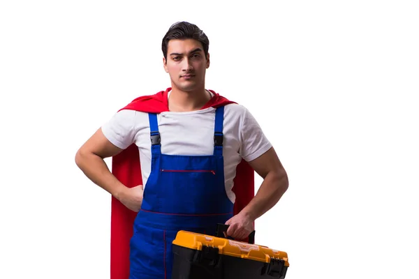 Super hero repairman isolated on the white — Stock Photo, Image