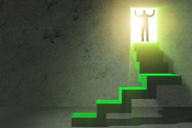 Genç işadamı tırmanma kariyer basamaklarını