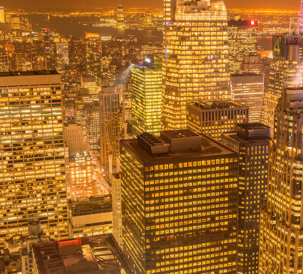 View of New York Manhattan during sunset hours