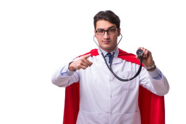 Süper kahraman doktor beyaz izole