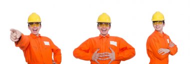 Sanayi işçisi beyaz arka planda izole edilmiş.