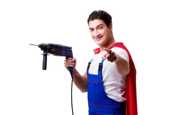 Superhero repairman isolated on white background — Stock Photo, Image