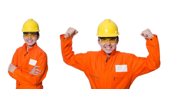 Trabajador industrial aislado en el fondo blanco — Foto de Stock