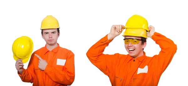 Trabajador industrial aislado en el fondo blanco — Foto de Stock