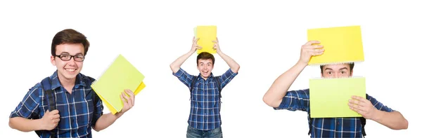 Jeune étudiant avec livre sur blanc — Photo