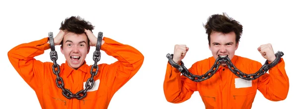 Young inmate with chains isolated on the white — Stock Photo, Image