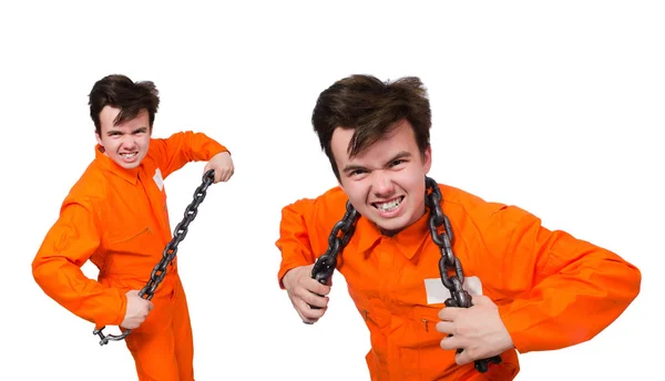 Young inmate with chains isolated on the white — Stock Photo, Image