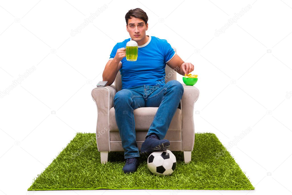 Man watching sports isolated on white background