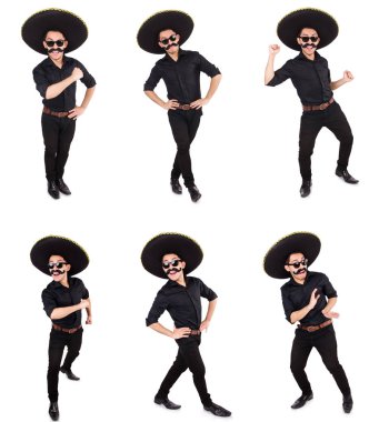 Meksika şapkası takan komik bir adam beyaz şapkalı.