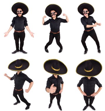 Meksika şapkası takan komik bir adam beyaz şapkalı.