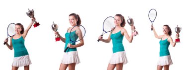 Beyaz izole Kupası ile güzel tenisçi