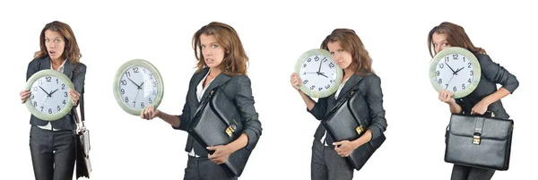 Businesswoman with clock isolated on white — Stock Photo, Image