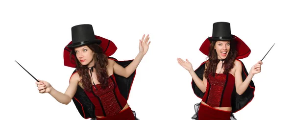 Woman magician isolated on white — Stock Photo, Image