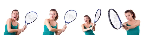 Woman tennis player isolated on white — Stock Photo, Image